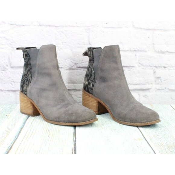 Toms Gray Suede Slip On Block Heel Chelsea Ankle Boots Size 10 - Picture 3 of 9
